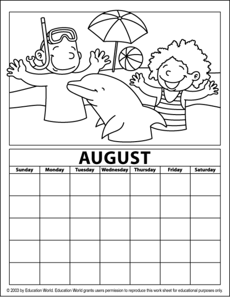 august calendars. August Coloring Calendar.