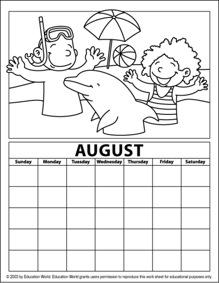 August Coloring Calendar.
