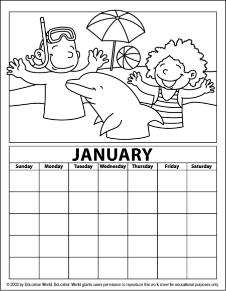 Click for an editable version of the January Coloring Calendar (Southern
