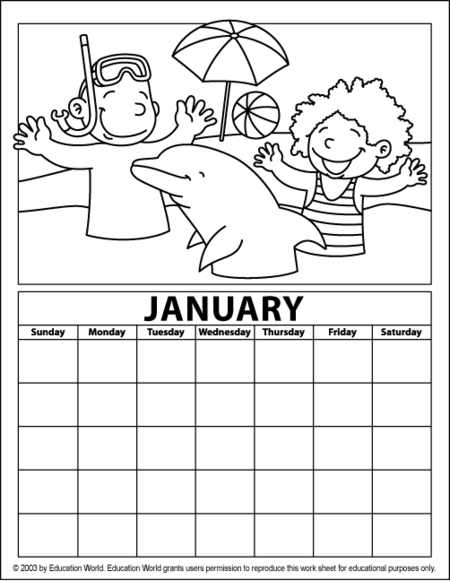 Click for an editable version of the January Coloring Calendar (Southern 