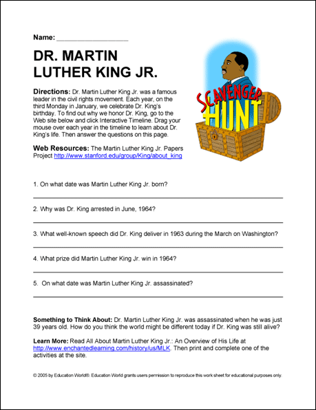 Dr. Martin Luther King Jr. Classroom Activities