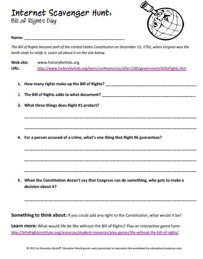 Internet Scavenger Hunt: The Bill of Rights  Education World