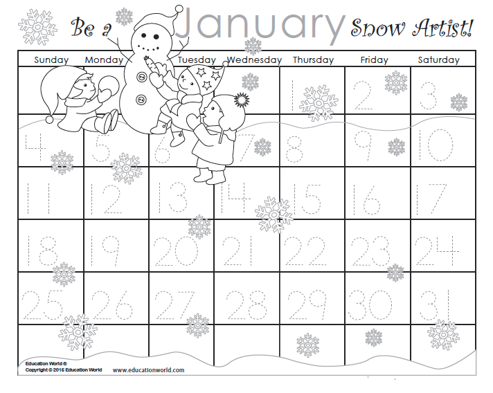 January Traceable Calendar Education World