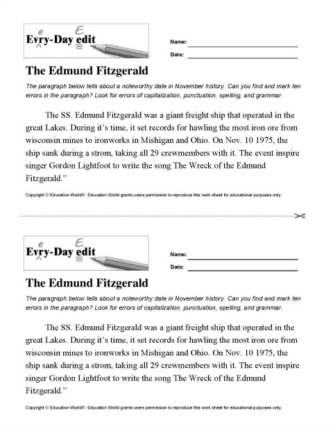 Printables Daily Edit Worksheets education world every day edit the edmund fitzgerald download search form
