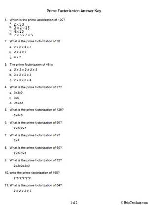 Prime Factorization Answer Key | Education World