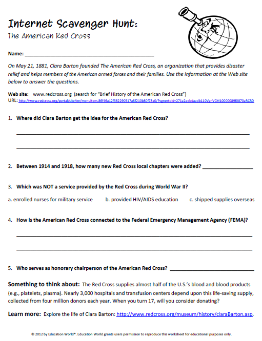Internet Scavenger Hunt The American Red Cross Education World