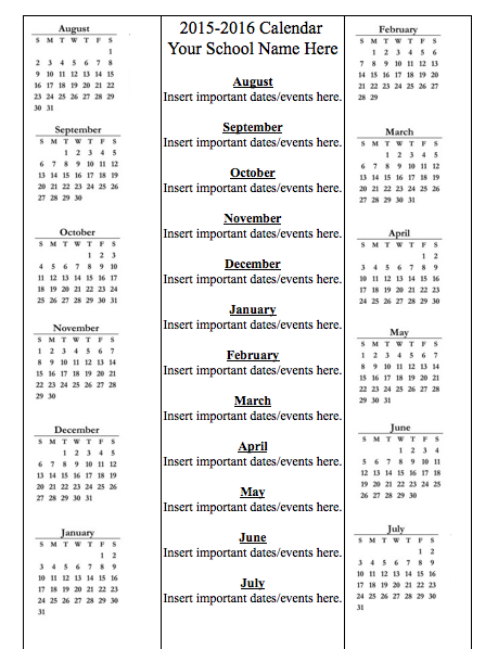2015-2016 School Year Calendar Template  Education World