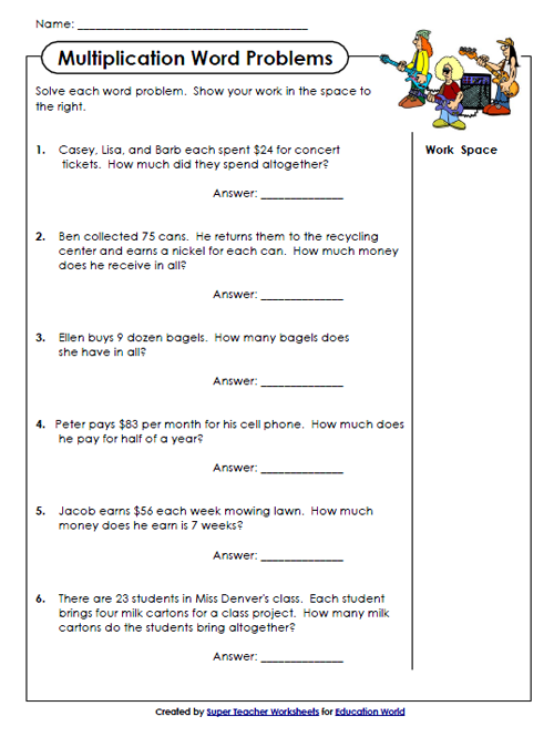  multiplication problem solving worksheets Third grade 