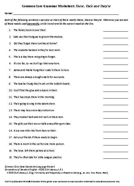 Common Core Grammar Worksheet There Their And Theyre Education World