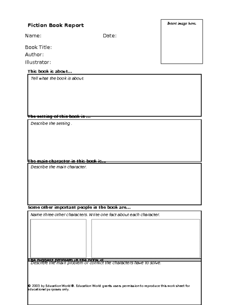 High school fiction book report template