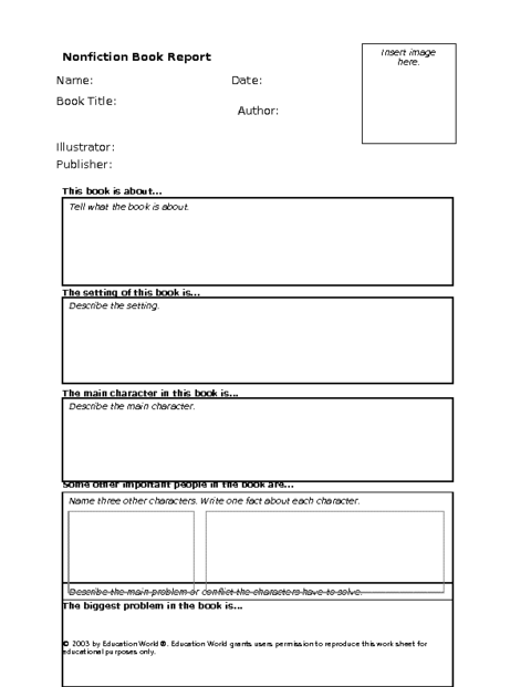 Free book report forms for 5th grade