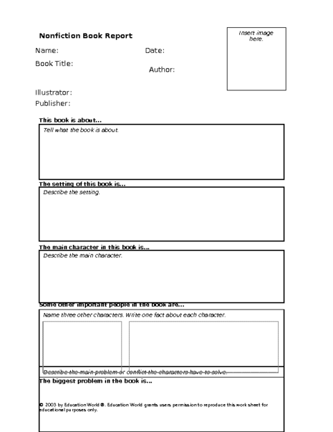 Book report outline example