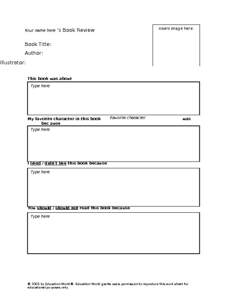 Elementary school book report template