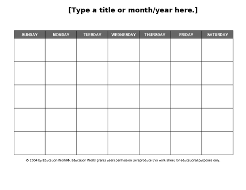 School Calendar Templates on Education World  Seven Day Calendar Grid Template