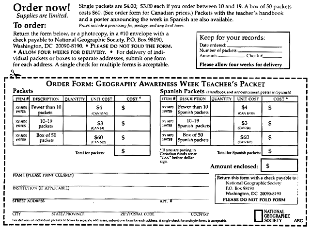 National Geographic Kit Order Form