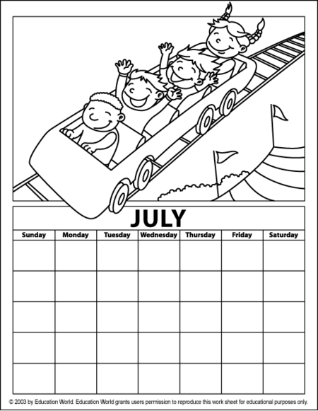 july coloring calendar education world