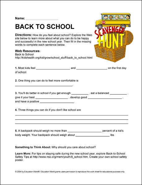 Internet Scavenger Hunt Worksheet