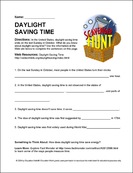 Internet Scavenger Hunt Daylight Savings Time Education World