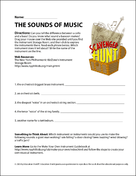 Scavenger Hunt: "Music" Worksheet | Education World