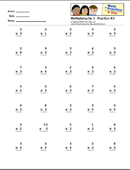 math practice 4 you printable work sheets math facts multiplying by 3 practice sheet 2 education world