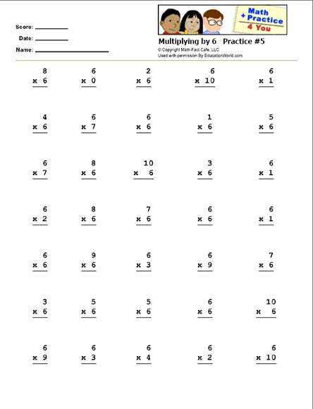 math practice 4 you printable work sheets math facts multiplying by 6 practice sheet 5 education world