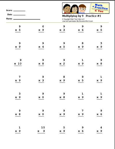 math practice 4 you multiplying by 9 practice sheet 1
