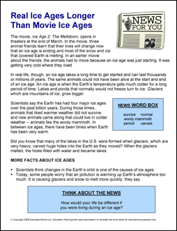 News For You: Real Ice Ages Longer Than Movie Ice Ages | Education World News For You: Real Ice Ages Longer Than Movie Ice Ages | Education World