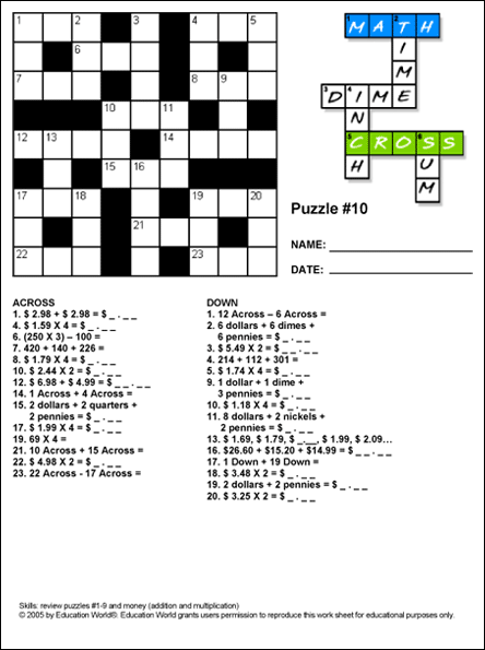 Math Cross Puzzle: Puzzle #10 | Education World