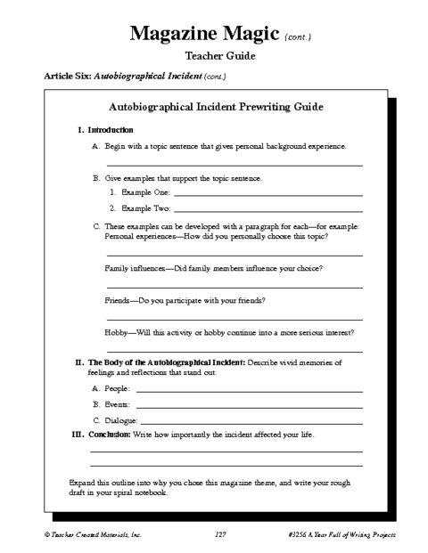 Autobiography Worksheets