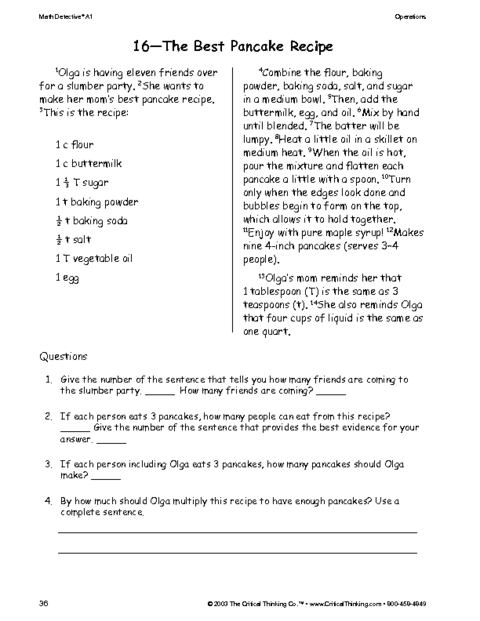 Critical Thinking Worksheet Grades 3-5: Recipes | Education World