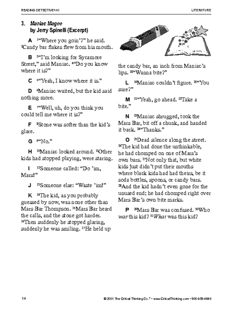 Critical Thinking Worksheet Pdf Maniac Magee