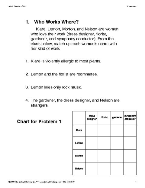 worksheets on critical thinking