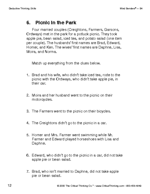 Critical Thinking Worksheet Grades 6-8: Deductive Reasoning | Education  World