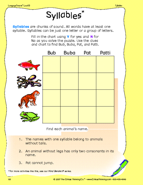 Critical Thinking Worksheet Grades K-2: Syllables | Education World Critical Thinking Worksheet Grades K-2: Syllables | Education World