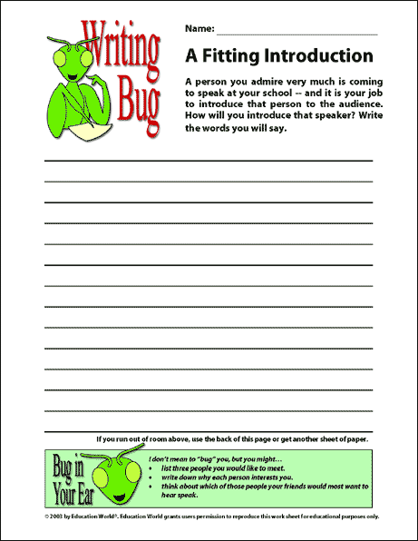 Writing Bug: A Fitting Introduction | Education World
