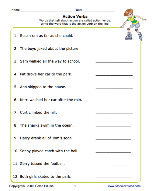 Action Verbs Third Grade