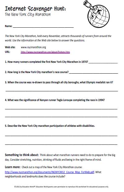 Internet Scavenger Hunt Worksheet