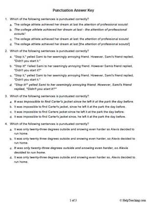 punctuation answer key education world