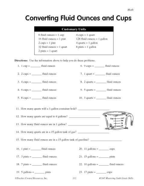 Oz To Cups Conversion Chart