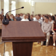 podium in front of debate students