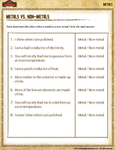 Metals vs. Non-Metals Worksheet - Download | Education World