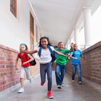 kids running in hall