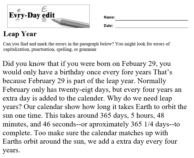 EveryDay Edit Leap Year Editable Version for Student