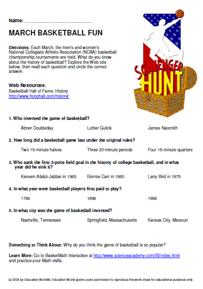 Internet Scavenger Hunt: NCAA Championships | Education World