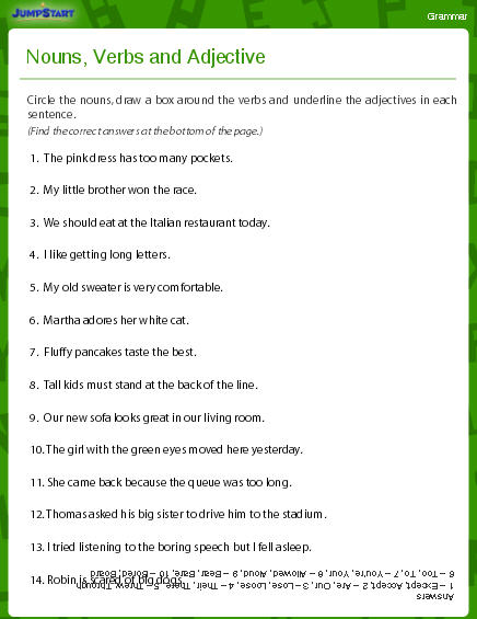 Nouns, Verbs and Adjectives Worksheet - Download | Education World
