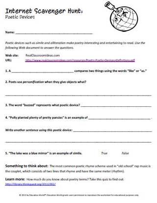 Internet Scavenger Hunt: Poetic Devices | Education World Internet Scavenger Hunt: Poetic Devices | Education World