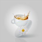 chamomile tea falling out of cup