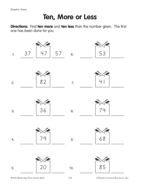 Ten more ten less worksheet