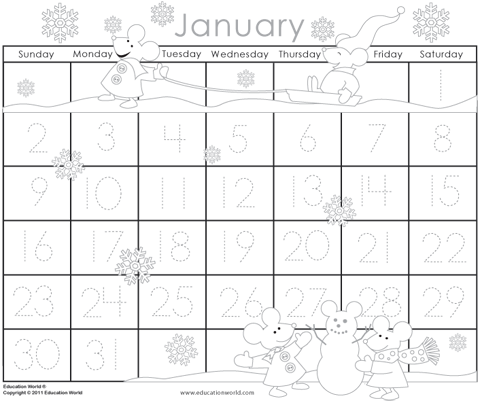 january 2011 traceable calendar template education world