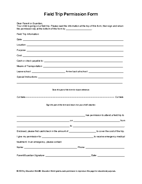 School Permission Note Template